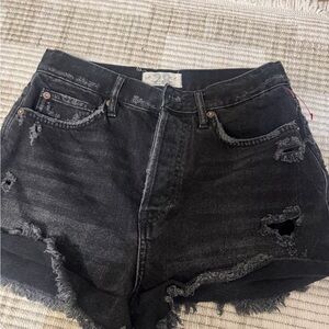 Free People Black Distressed High-Rise Denim Shorts